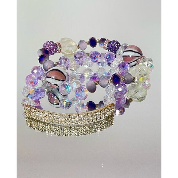 Purple Crystal Beaded Bracelet Set - Picture 6 of 16
